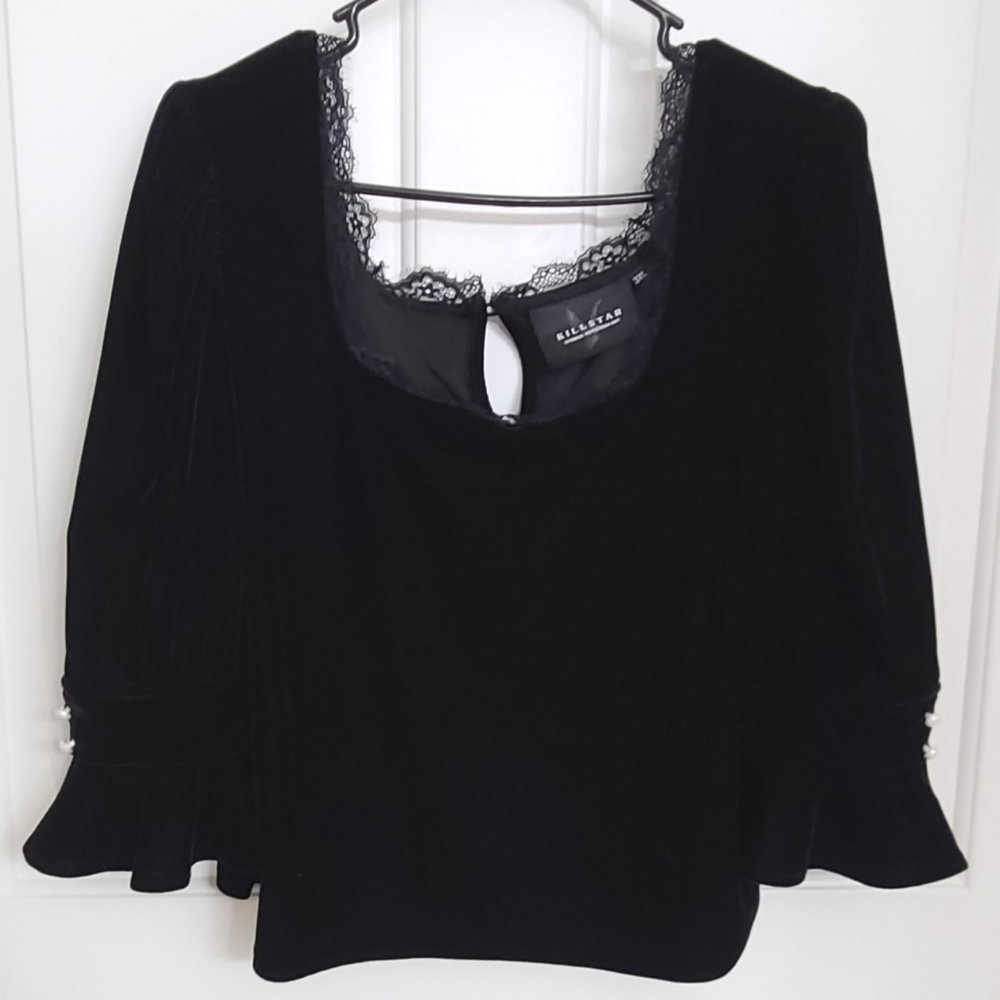 Killstar Dottie Dottie Velvet Top with Lace Trim